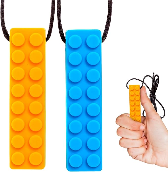 Gafly Sensory Chewing Tool Necklace for Kid's Sensory Integration with Autism and ADHD | Textured Silicone for Teething, and Biting, 2 Pack with Extra Cord and Clasp in Assorted Colors (2 Pack)