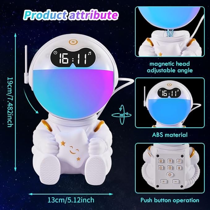 Astronaut Kids Sunrise Alarm Clock, 7 Dimmable Light Wake Clock for Teens, White Noise Bluetooth Speaker with 9 Soothing Sounds, Best Modern Alarm Clock for Heavy Sleepers, Adults, Boys in Bedroom