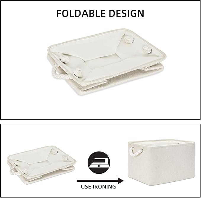 Bidtakay Baskets Collapsible Large Toy Storage Baskets for Organizing Set of 3 Closet Organizer Linen Cream Storage Bins 15 X 11 X 9.5 Inch Shelf Organizer Bins for Nursery Storage (Light Beige)