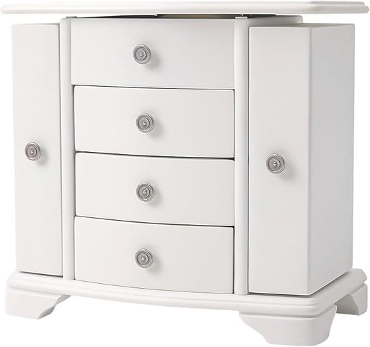 Jewelry Box,White Wooden Jewelry Box With Top Mirror, Jewelry Organizer Wooden Is Suitable For Storing Rings,Bracelets,Necklaces Etc