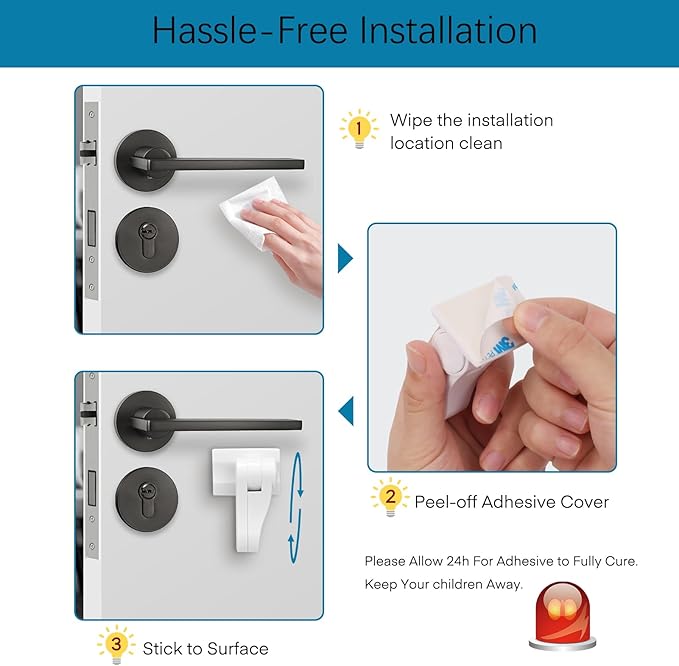 Child Proof Door Lever Lock - 2 Pack - Door Locks for Kids Safety - Door Knob Child Proof - Baby Proofing 3M Adhesive - Door Handle Child Proof - Baby Safety Locks for Toddlers - White