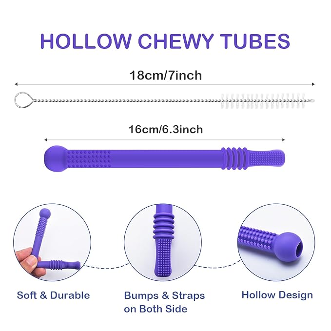 ERKOON Sensory Chew Toys for Autistic Children, 4pcs Teething Chewy Tubes Oral Motor Toys for Chewies with Special Needs, Autism Children Teether Straw BPA Without Refrigerator & Dishwasher Safe