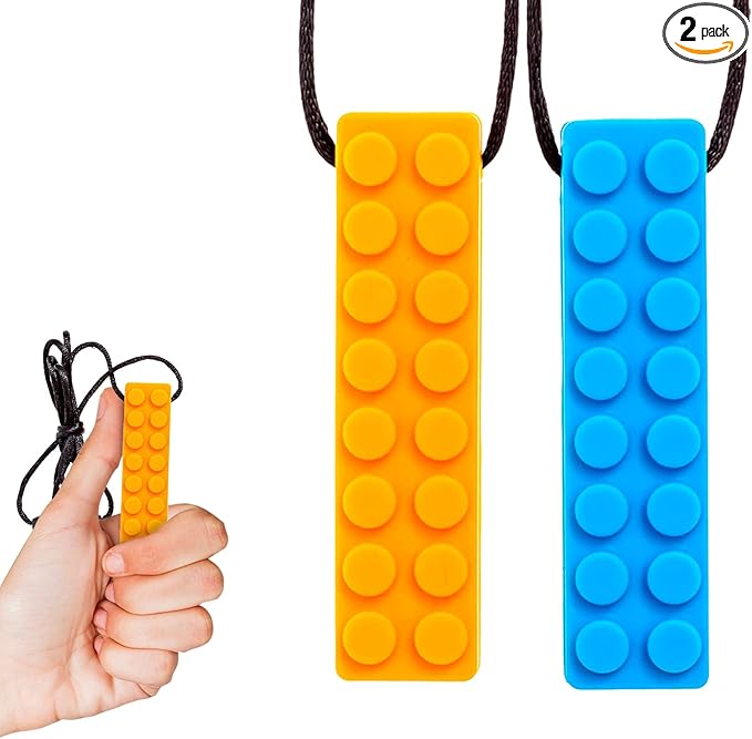 Gafly Sensory Chewing Tool Necklace for Kid's Sensory Integration with Autism and ADHD | Textured Silicone for Teething, and Biting, 2 Pack with Extra Cord and Clasp in Assorted Colors (2 Pack)