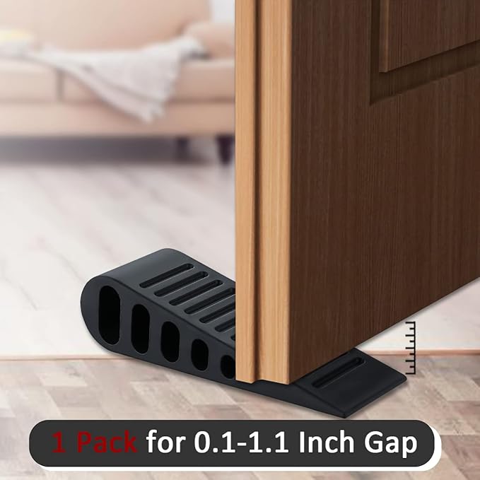 JQK Rubber Door Stopper Wedge, Black 3 Pack Soft TPR Premium Door Stops for Bottom of Heavy Duty Door on Tile, Concrete, Carpet, Wooden Floor, DSB61-BK-P3