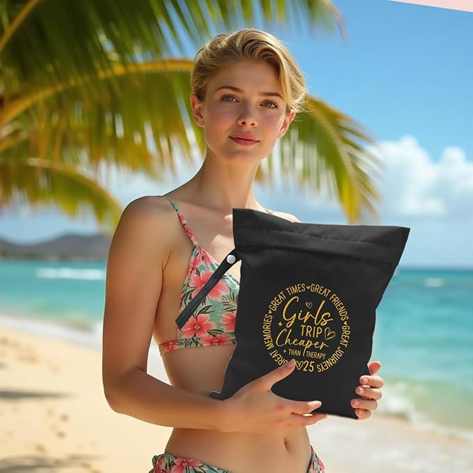 Girls Trip Gifts Wet Dry Bag, Beach Bag Wet Bag Favors, for Swimsuit Toiletry Travel Essentials For Women Aloha Bags, Beach Travel Gym Laundry bags for Dirty Diaper Swimsuit Gifts (Black)