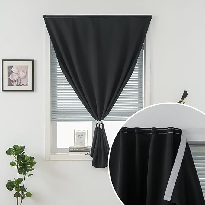 Adhesive Blackout Curtains- Self Stick Shades Window Blinds Curtains No Rod Needed Easy to Hang Curtains, Use for Bedroom, Living Room, Dining Room, Kitchen, Home Office, 59"W X 59"L, Black, 1 Panel