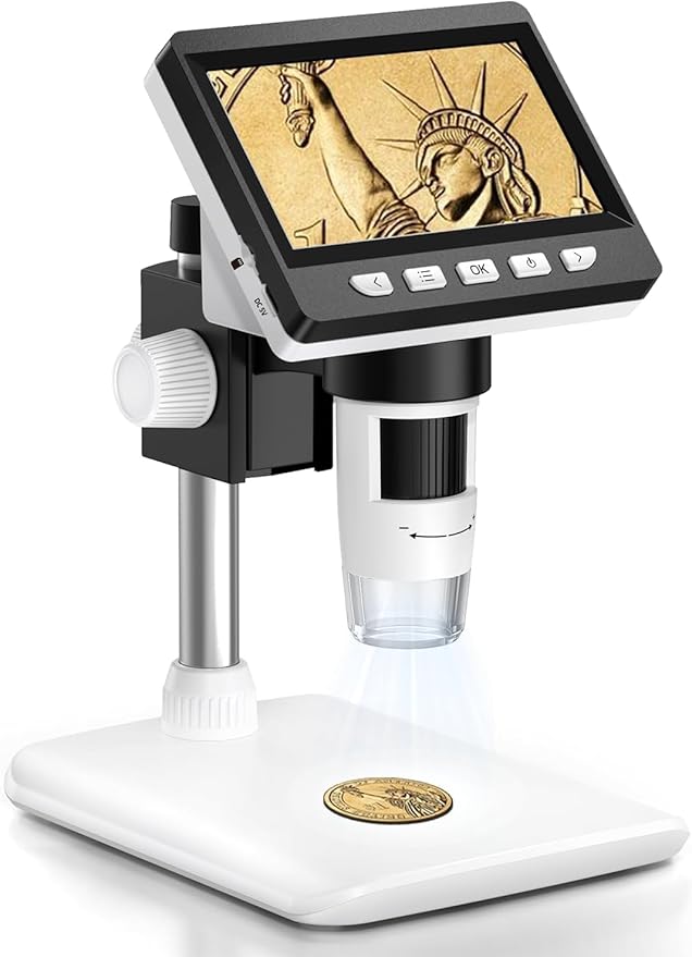 Coin Microscope - 4.3" LCD Digital Microscope 1000X, 1080P USB Coin Magnifier for Error Coins with 8 Adjustable LED Lights, PC View, Compatible with MacOS Windows