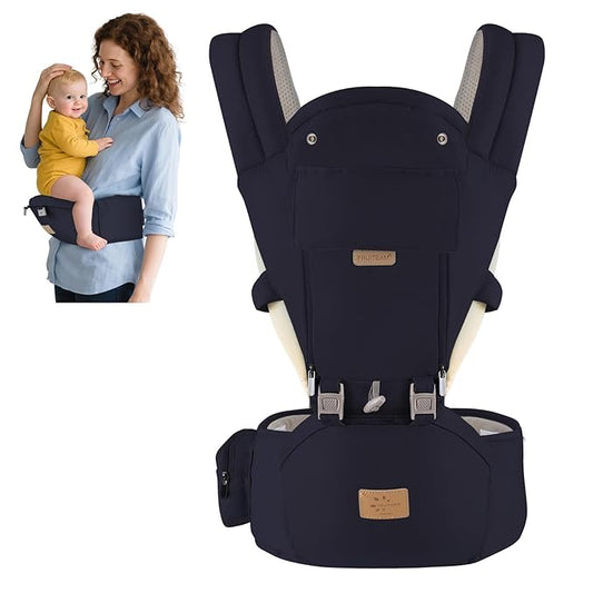 FRUITEAM Baby Carrier Newborn to Toddler, 6-in-1 Ergonomic & Adjustable Baby Carrier with Lumbar Support for All Seasons, Hands-Free, Adapt to Newborn, Infant & Toddler (Navy)