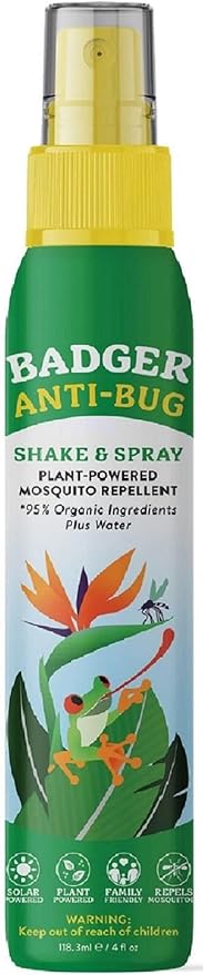 Badger Bug Spray, Family Friendly All Natural Mosquito Repellent w/Organic Essential Oils, Great Smelling Citronella Spray, Effective for 3 Hours, Deet-Free Vegan Plant Based Insect Repellent 4 fl oz