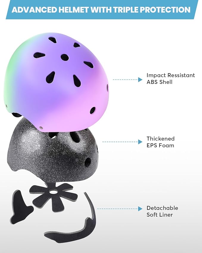 Kids Bike Helmet and Pads Set for Ages 2–14, CPSC Certified Adjustable Helmet with Knee Elbow Wrist Guards, for Skateboard, Scooter, Skating, Rollerblading, Multi-Sport Protective Gear