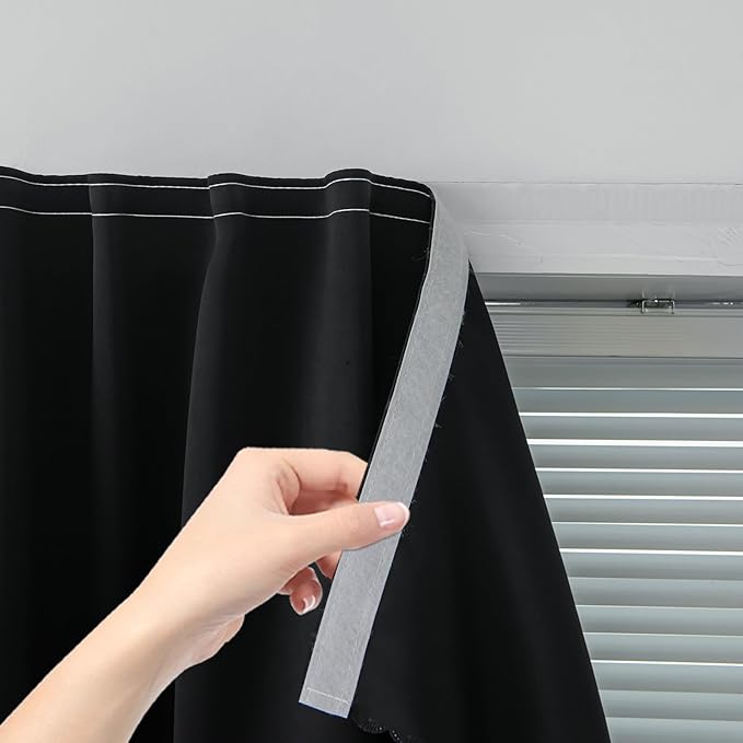 Adhesive Blackout Curtains- Self Stick Shades Window Blinds Curtains No Rod Needed Easy to Hang Curtains, Use for Bedroom, Living Room, Dining Room, Kitchen, Home Office, 59"W X 59"L, Black, 1 Panel