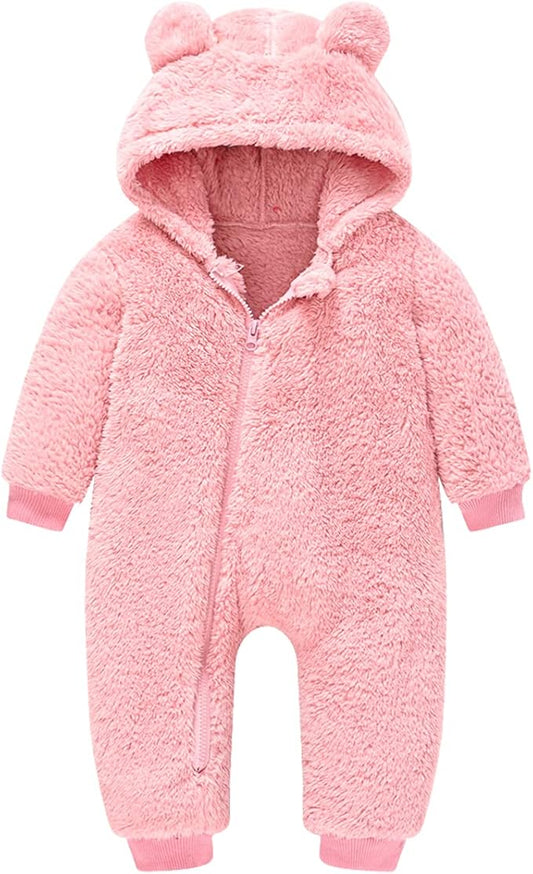 Baby Fleece Jumpsuits Infant Bear Ear Snowsuit Newborn Hooded Romper Warm Coat