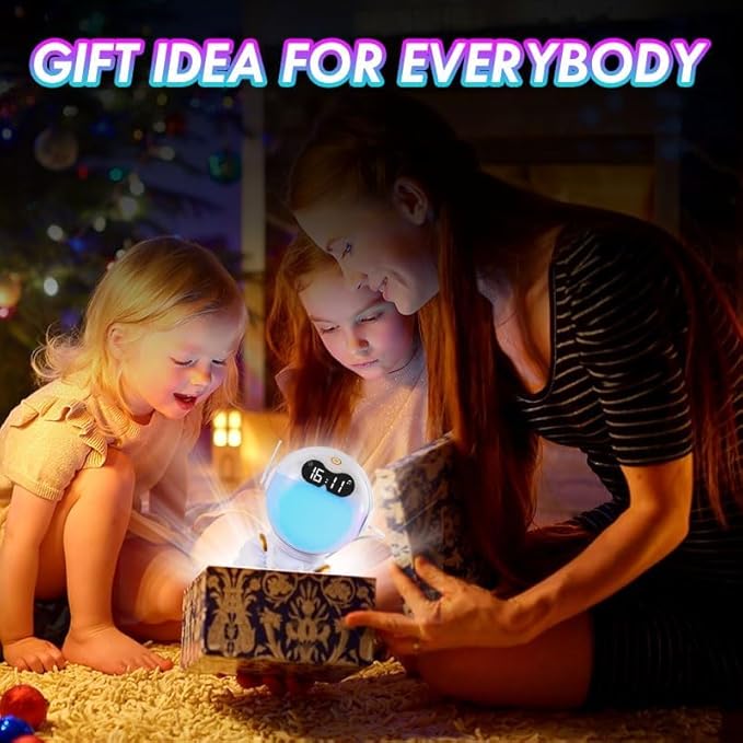 Astronaut Kids Sunrise Alarm Clock, 7 Dimmable Light Wake Clock for Teens, White Noise Bluetooth Speaker with 9 Soothing Sounds, Best Modern Alarm Clock for Heavy Sleepers, Adults, Boys in Bedroom