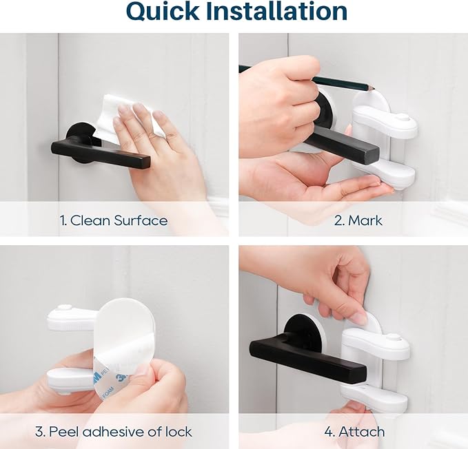 Inaya Door Lever Lock (2 Pack) – Child Proof Handle Locks, 3M Adhesive & Easy Installation for Home, Baby-Proof Locks for Kids Safety, Compatible with standard doors