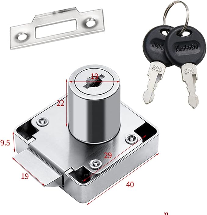 Automatic Lock Tongue Cabinet Drawer Lock & Forstner Drill Bit Furniture Locker Lock Showcase Lock Drilling Diameter 3/4"/19mm for (3/5"-/15mm -7/8"-/22mm) Door Panel
