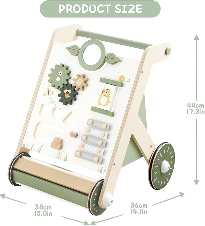 Beright Wooden Baby Walker with Roller Upgraded, Push and Pull Learning Activity Walker, Multi-Functional Kids’ Activity Toys, Develops Motor Skills & Stimulates Creativity, Green