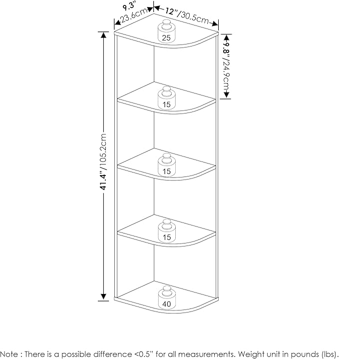 Furinno Pasir 4-Tier Corner Open Shelf Bookcase, Blackwood