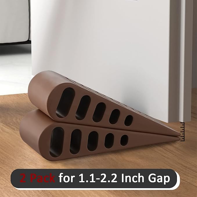 JQK Rubber Door Stopper Wedge, Bronze 3 Pack Soft TPR Premium Door Stops for Bottom of Heavy Duty Door on Tile, Concrete, Carpet, Wooden Floor, DSB61-ORB-P3