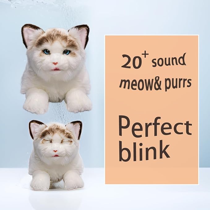 Blinks, Meows & Purrs Realistic Stuffed Cat Interactive Companion Robot Pets 14"