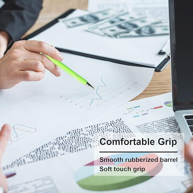 Ballpoint Pen with Stylus Tip, Soft Touch Click Metal Pen, 1.0mm Medium Point, Black Ink, 12 Count(Light Green)