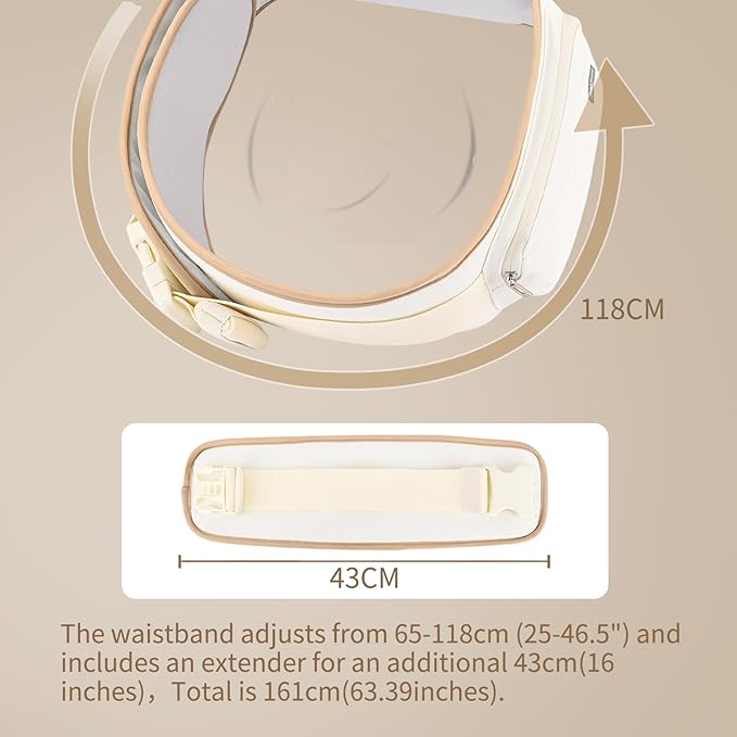 Bebamour Baby Carrier with Hip Seat,All-Position Breathable Mesh Hip Seat & Carrier 0-36Months with Head Hood, 3 PCS Teething Pads, Waist Extender,Storage Bag & Pacifier Case(Khaki)