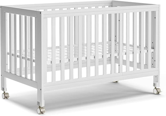 EvoNest Baby Crib, 11 in 1 Convertible Mini Crib with Wheels, 100% New Zealand Wood Growing Bed, 4 Adjustable Mattress Height,White