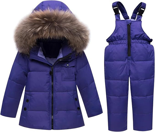 Baby Girl Winter Snowsuit Coat Boy Fur Snow Pants Bib Jacket For Toddler Clothes