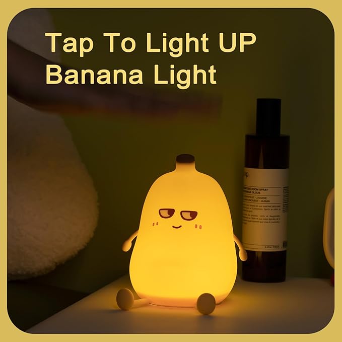 Banana Night Light for Kids, Cute Night Lamp for Room Decor, Portable Silicone Kids Lamp USB Rechargeable Nightlight, Birthday Christmas Gifts for Baby Toddlers Boys Girls