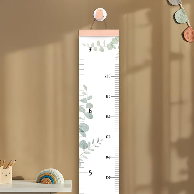 Growth Chart for Wall 7 Ft Height Chart with Keepsake Box & Hook Waterproof Canvas Measure Wall Ruler Removable Neutral Nursery Wall Decor for Baby Kids Toddlers