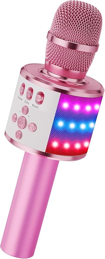 BONAOK Karaoke Microphone for Kids & Adults - Bluetooth Microphones Singing Mic with Disco Lights, Echo Effect, Built-in Speaker Portable Karaoke Player for Party Travel Gifts Q78(Light Pink)