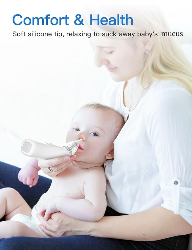 Baby Nasal Aspirator, Electric Nose Sucker with 5 Levels Suction, Soothing Light & Nursery Rhymes (White)