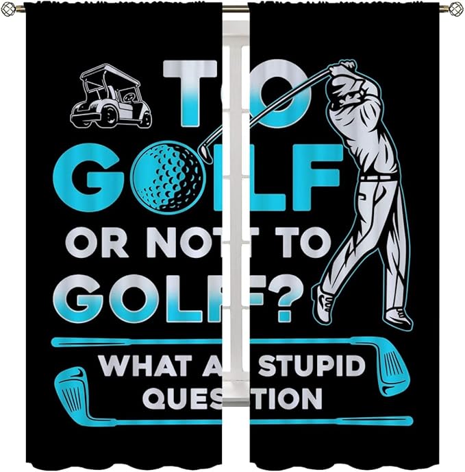 Golf Blackout Curtains for Boy Girl Room Darkening Decor,Sports Themed Golfers and Cars Bedroom Living Room Home Rod Pocket Thermal Insulated Window Curtain/Drapes Panel,63x63 Inch…