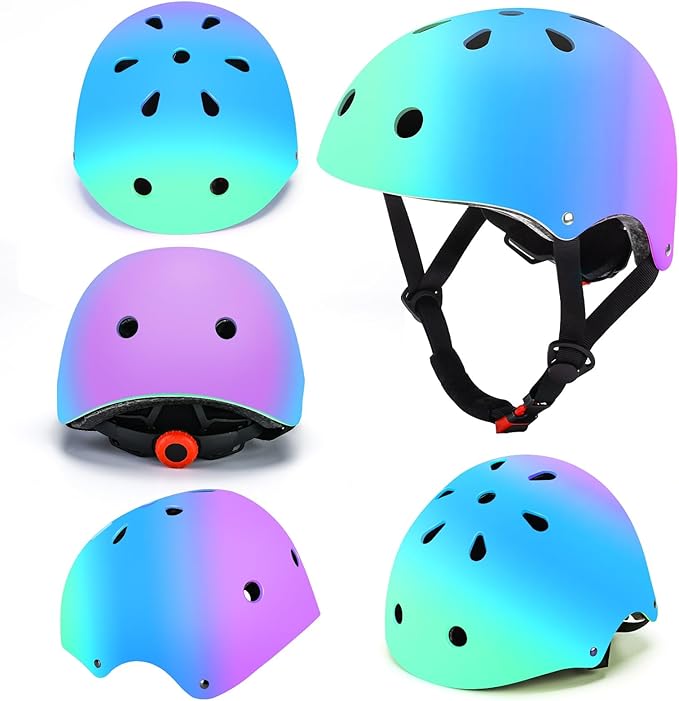 Color Gradient Adjustable Kids Bike Helmet Toddler Skateboard Helmets Boys Girls Child Ventilation Helmet for Multi-Sports Skating Cycling Scooter Balance