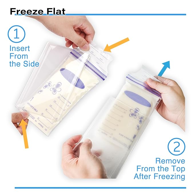 Breastmilk Storage Container with 4 Freezer Flattener Kit to Flatten Standing Breast Milk Bags in Organizer Bins Save Refrigerator Space |Horizontal Storage