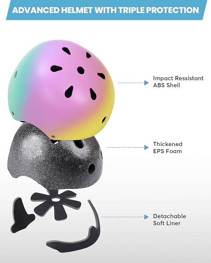 Kids Bike Helmet and Pads Set for Ages 2–14, CPSC Certified Adjustable Helmet with Knee Elbow Wrist Guards, for Skateboard, Scooter, Skating, Rollerblading, Multi-Sport Protective Gear