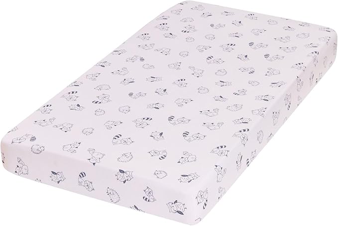 Blue Woodland Nursery Crib Bedding Set for Boys 3 Pieces Fox Owl Raccoon Baby Boy Cot Bedding Set
