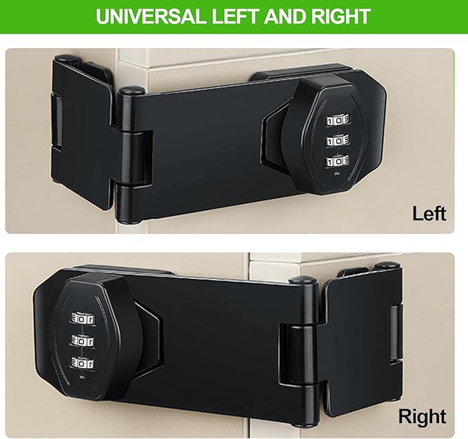 2 Pack Password Rotary Hasp Locks, Collapsible Solid 304 Stainless Steel File Cabinet Lock Desk Drawer Lock, for 90 Degree and 180 Degree Drawers, Dabinets, Doors, Flip Barn Door, Outdoor (Black)