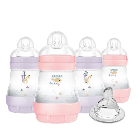 MAM 5oz Easy Start Anti-Colic Baby Bottles, Slow Flow with Bonus Medium Flow Nipple, Reduces Colic, Gas, & Reflux, Easy-to-Clean, BPA-Free, Baby Bottles for Newborns, 0-3 Months