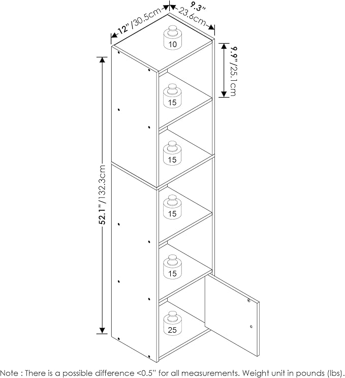 Furinno Luder Shelf Bookcase with 1 Door Storage Cabinet, French Oak