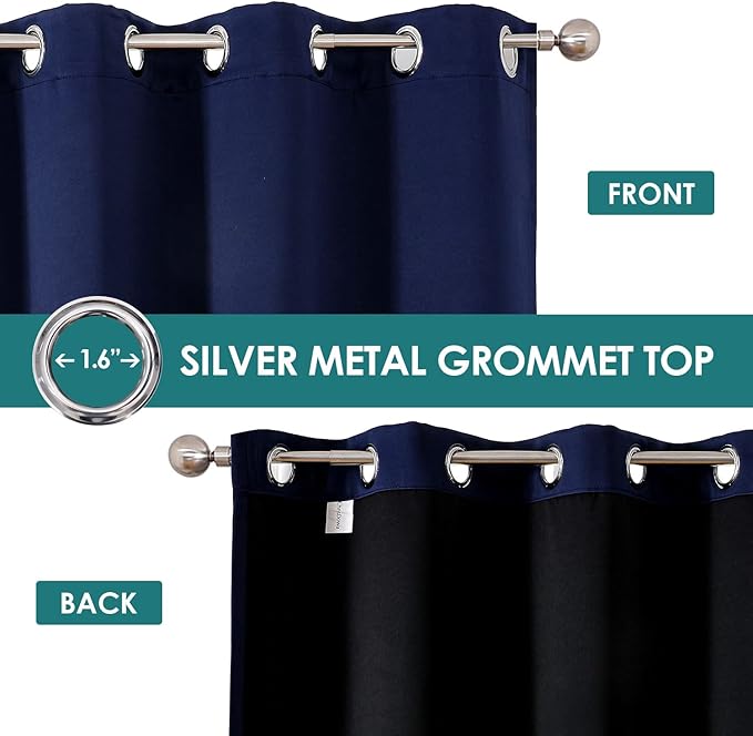 ChrisDowa 100% Blackout Curtains 80 inch Long for Bedroom with Black Liner, 2 Thick Layers Total Blackout Thermal Insulated Grommet Window Curtains 2 Panels Set (Navy Blue, 52 x 80 Inch)