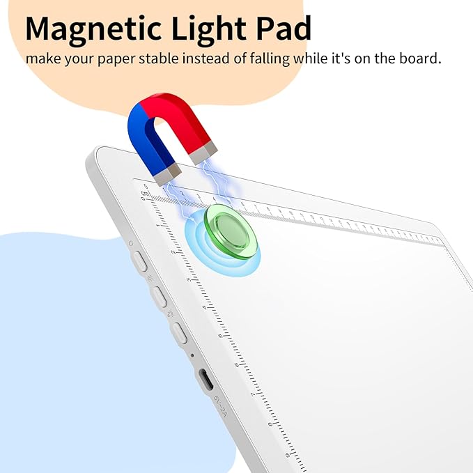 Elice Magnetic A3 Light Board with Bag for Diamond Painting, Tracing LED Light Box with Side Buttons, Super Bright Diamond Art Light Pad, Light Table for Drawing, Sketching, Weeding Vinyl - White