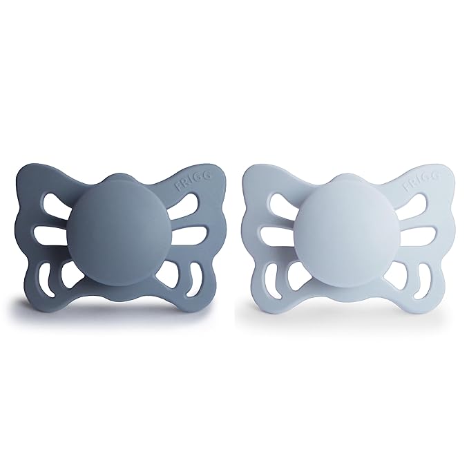 FRIGG Butterfly Anatomical SilkySoft Silicone Baby Pacifier | Made in Denmark | BPA-Free (Slate/Powder Blue, 0-6 Months)