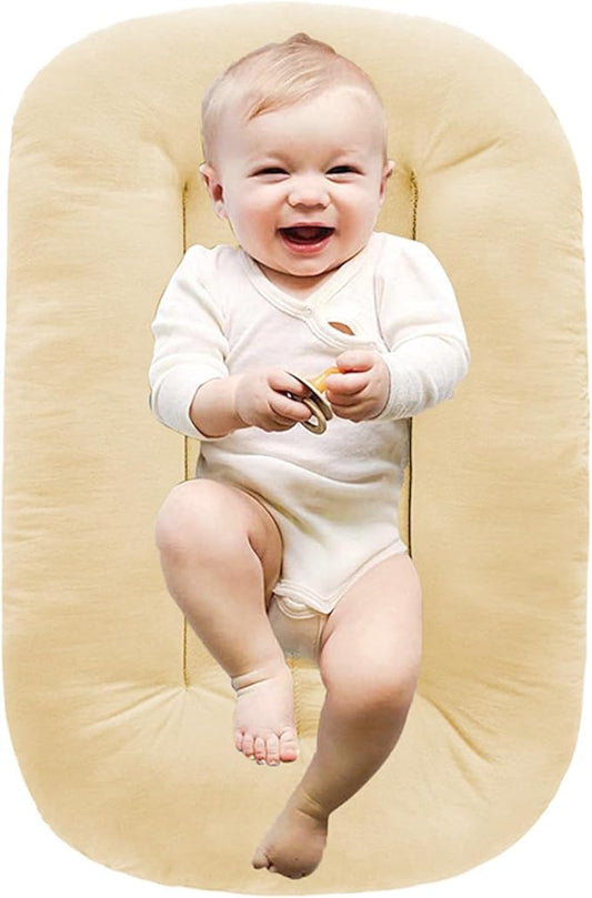 Baby Lounger, Baby Lounger for Newborn 0-12 Months, Portable Infant Lounger Soft Cotton Breathable for Home & Travel (Beige)