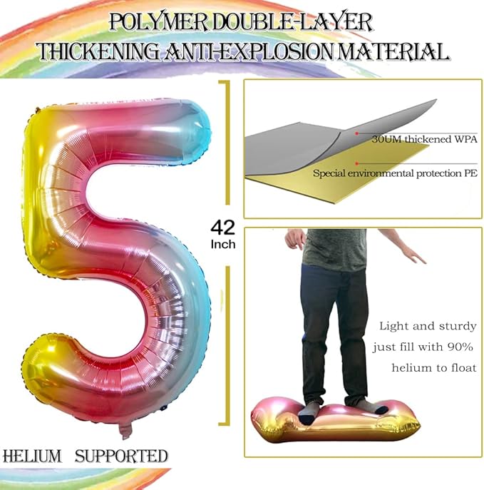 GOER Number 15 Balloons for 15th Birthday Sweet 15 Party Decorations,42 Inch Jumbo Foil Helium 51 Balloons for 51st Birthday Party Decoration (Rainbow)
