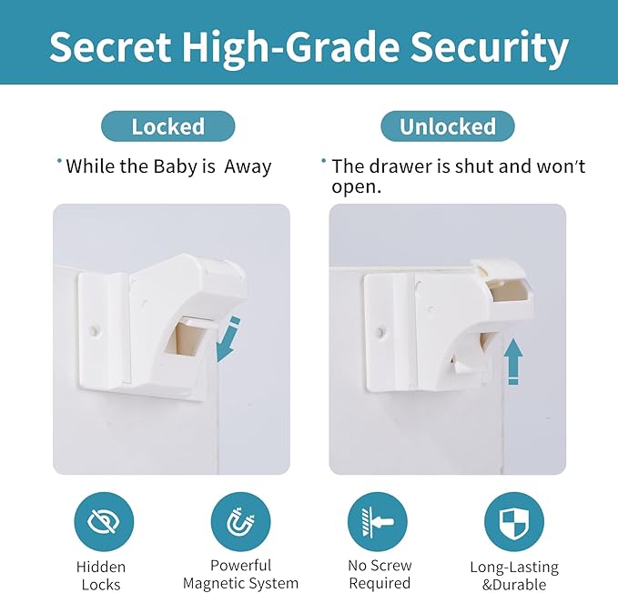 20 Pack Child Safety Magnetic Cabinet Locks - Safeasy Adhesive Baby Proofing Cabinets & Drawers Latches