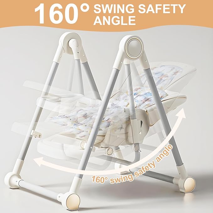 Foldable High Chair for Babies and Toddlers，Baby Swings for Infants 6-36 Months Old, Portable Baby Chair with Adjustable Backrest, Footrest, Tray, and Seat Height, Detachable Leather Cushion
