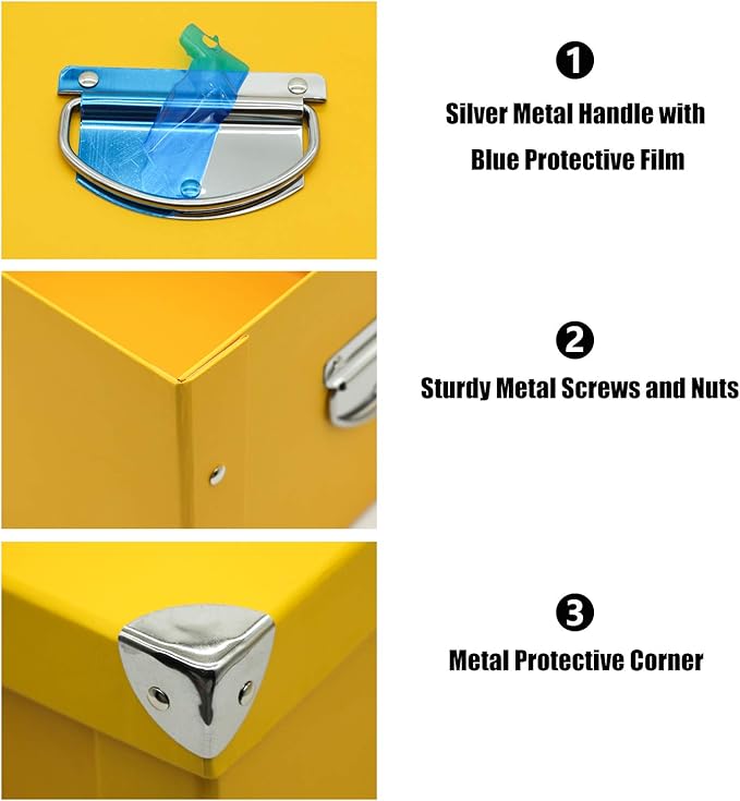 GUOZI Collapsible Storage Box, Decorative Memory Box with Lid & Metal Reinforced Corners, Cardboard File Bin with Handles, Organizer Gift Box for Keepsake Toy Photos Office Nursery Wardrobe Bookshelf