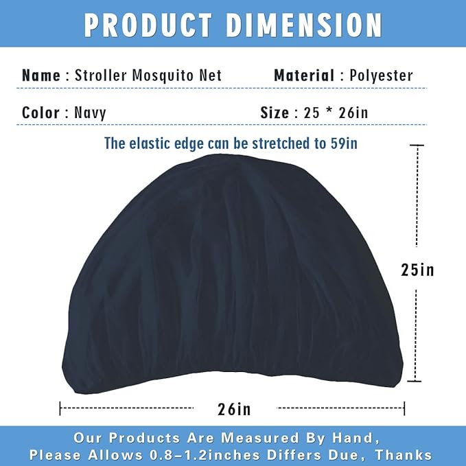 Mosquito Net for Stroller 2Pack - Protective Baby Mosquito Bug Net for Strollers, Bassinets, Cradles, Playards, Pack N Plays and Portable Mini Crib (Navy)