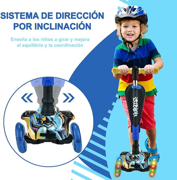 Hurtle 3-Wheeled Scooter for Kids - Wheel LED Lights, Adjustable Lean-to-Steer Handlebar, and Foldable Seat - Sit or Stand Ride with Brake for Boys and Girls Ages 1-14 Years Old