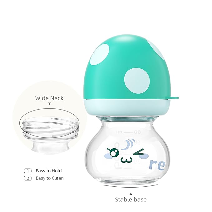 YOHKOH Newborn Glass Baby Bottles with Slow Flow Nipple for 0+ Months, Wide Neck Feeding Bottle, 2.7oz/80ml (Blue, 2.7oz (Pack of 2))